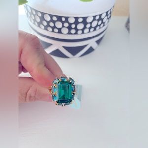 Gold Cake size 7 emerald cut crystal and round cut 18kt over Sterling Silver